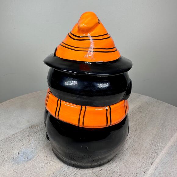 Lang Black Cat Halloween Cookie Jar Ceramic Orange Hat Scarf Fall Kitchen Decor - Picture 12 of 16
